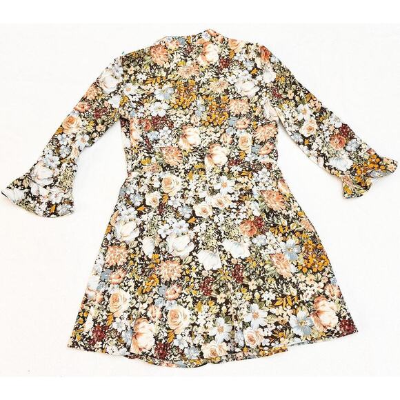 Zara Flower Printed Patterned Flare Dress Ruffle Sleeve Size M Mint - Picture 5 of 5